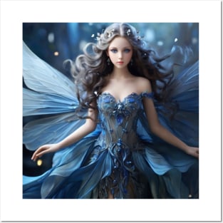 Enchanting Fairy with Blue Eyes and Flowing Dress Posters and Art